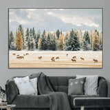 64188182-MGV-CV-36X24-Elk Herd Wall Art Canvas Print, Framed Snowy Forest Art Picture Print, Forest Elks Perfect Neutral Rustic Decor Artwork