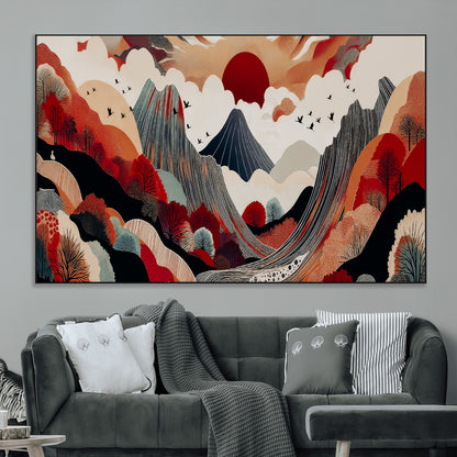 59495752-SEG-FC-51X34_Oversize_Oversize-Abstract Mountain Wall Art Canvas Print, Framed Vibrant Landscape Art Picture Print, Nature Drawing Perfect Contemporary