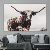 95249234-SEG-FC-51X34_Oversize_Oversize-Texas Longhorn Wall Art Canvas Print, Framed Spotted Bull Art Picture Print, Horned Cattle Perfect Rustic Farmhouse Decor Artwork