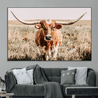 54986862-MGV-CV-36X24-Majestic Longhorn Wall Art – Canvas Print of Graceful Strength & Bold Spirit, Wild Plains Beauty Nature Inspired Rustic Decor for