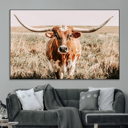 54986862-MGV-CV-36X24-Majestic Longhorn Wall Art – Canvas Print of Graceful Strength & Bold Spirit, Wild Plains Beauty Nature Inspired Rustic Decor for