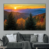 36964931-MGV-CV-36X24-Autumn Mountains Wall Art Canvas Print, Framed Sunset Glow Forest Art Picture Print, Golden Trees Perfect Vibrant Nature Decor