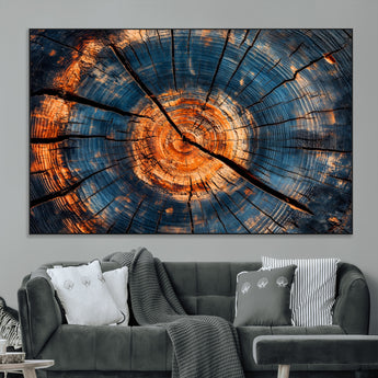 81894502-MGV-CV-36X24-Burnt Wood Wall Art Canvas Print, Framed Aged Timber Art Picture Print, Rustic Tree Slice Perfect Rustic Decor Artwork for Home,