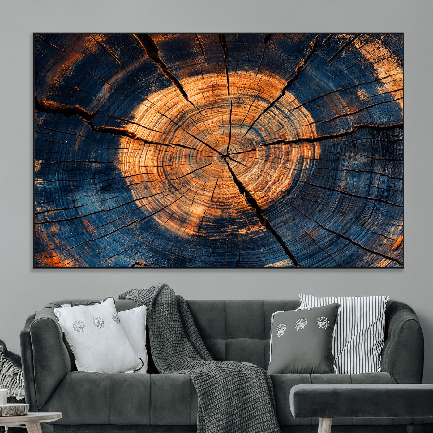 18975622-MGV-CV-36X24-Burnt Wood Wall Art Canvas Print, Framed Aged Timber Art Picture Print, Rustic Tree Slice Perfect Rustic Decor Artwork for Home,