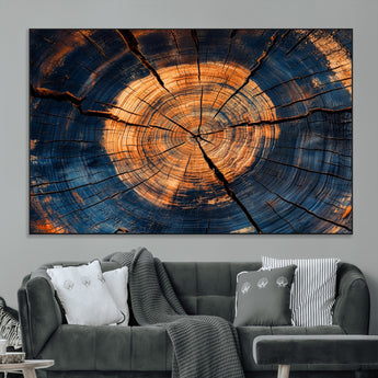 18975622-MGV-CV-36X24-Burnt Wood Wall Art Canvas Print, Framed Aged Timber Art Picture Print, Rustic Tree Slice Perfect Rustic Decor Artwork for Home,