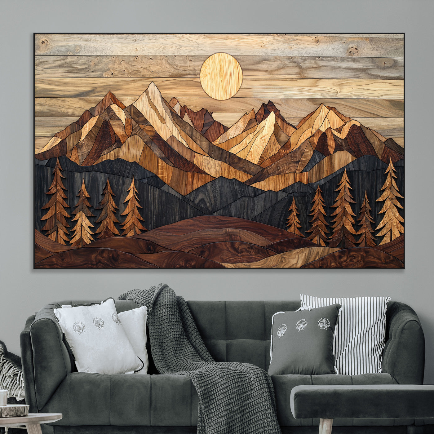 39116082-MGV-CV-36X24-Wood Mountain Landscape Wall Art Canvas Print, Framed Sunset Hills Art Picture Print, Abstract Nature Perfect Boho Decor Artwork