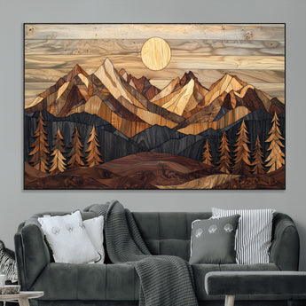 39116082-MGV-CV-36X24-Wood Mountain Landscape Wall Art Canvas Print, Framed Sunset Hills Art Picture Print, Abstract Nature Perfect Boho Decor Artwork