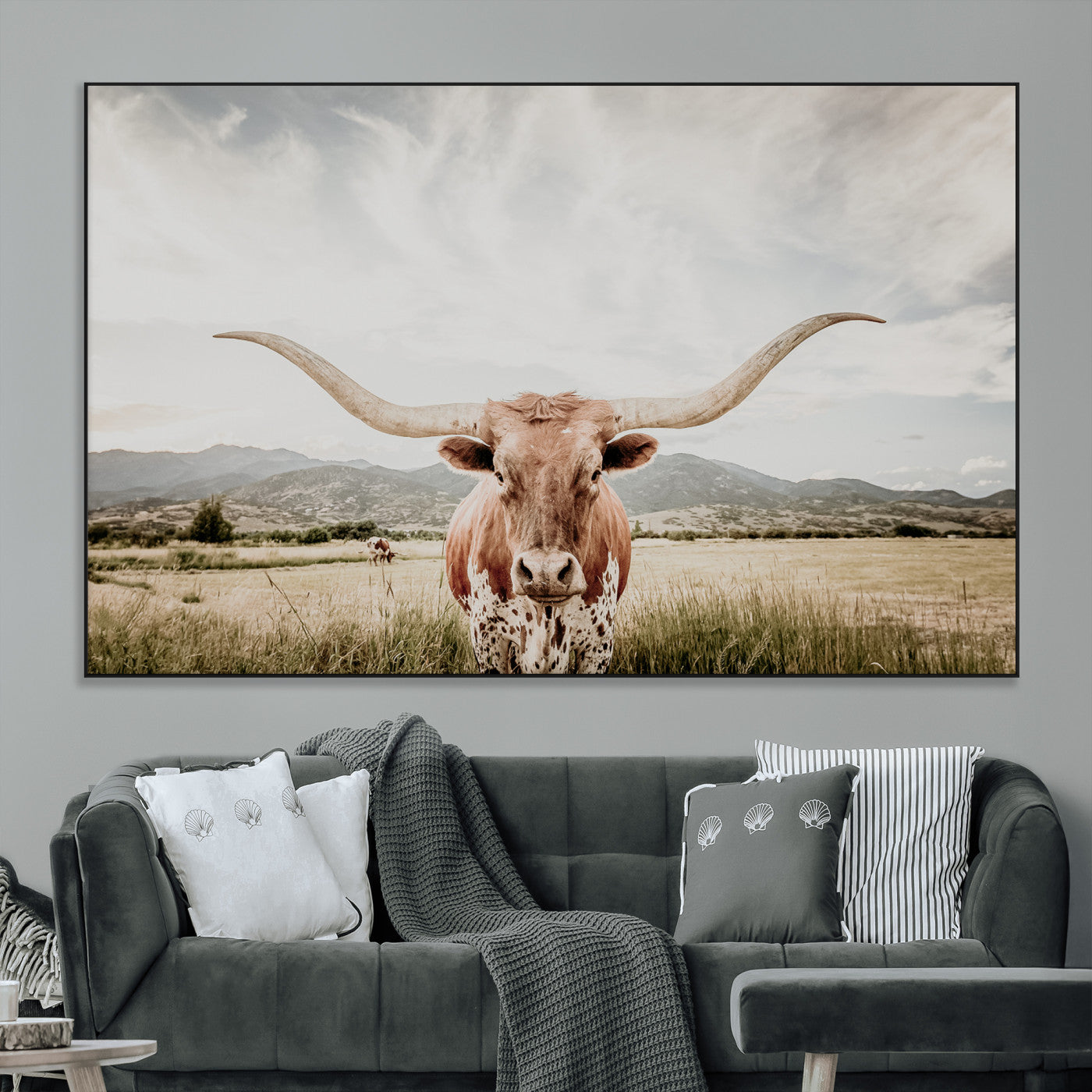 80054319-MGV-CV-36X24-Longhorn Wall Art – Rustic Western Canvas Print, Majestic Bull Artwork for Farmhouse, Ranch or Living Room