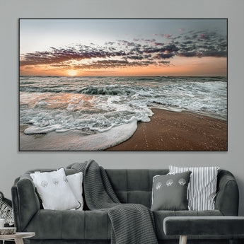 40632752-MGV-CV-36X24-Ocean Sunset Wall Art Canvas Print, Framed Beach Waves Art Picture Print, Coastal Scene Perfect Coastal Decor Artwork
