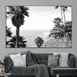 89458520-MGV-CV-36X24-Palm Trees Wall Art Canvas Print, Framed Coastal View Art Picture Print, Ocean Horizon Perfect Monochrome Coast Decor Artwork