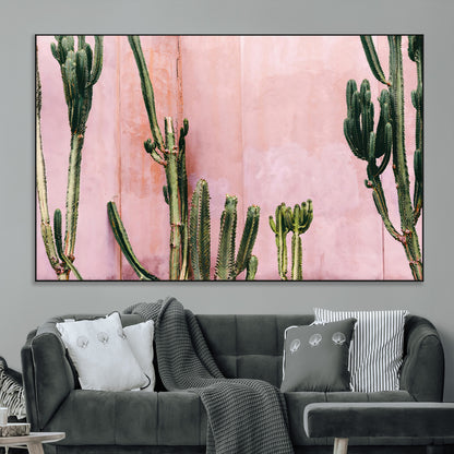 93119502-MGV-CV-36X24-Tall Cactus Wall Art Canvas Print, Framed Pink Wall Art Picture Print, Cactus Lines Perfect Modern Desert Decor Artwork