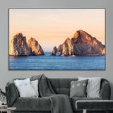 72996116-MGV-CV-36X24-El Arco Wall Art Canvas Print, Framed Cabo Rocks Art Picture Print, Ocean Arch Perfect Golden Coastal Landmark Decor Artwork