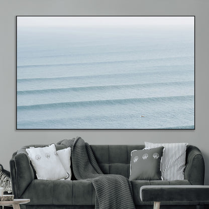 47814787-MGV-CV-36X24-Ocean Waves Wall Art Canvas Print, Framed Solo Surfer Art Picture Print, Wave Lines Perfect Minimalist Ocean Decor Artwork