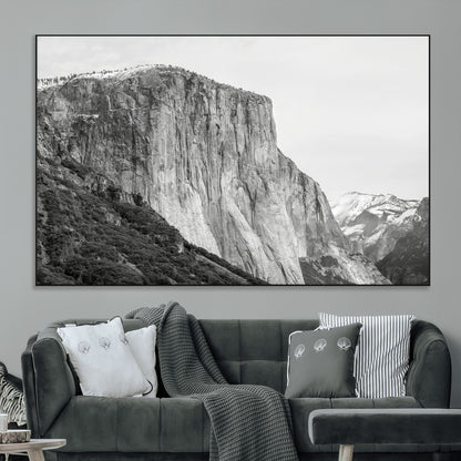 39393420-MGV-CV-36X24-El Capitan Wall Art Canvas Print, Framed Yosemite Cliff Art Picture Print, Monochrome Mountain Perfect Monochrome Sierra Decor