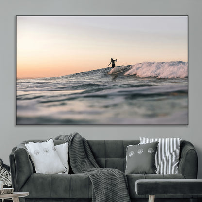 58502923-MGV-CV-36X24-Wave Rider Wall Art Canvas Print, Framed Ocean Wave Art Picture Print, Riding Surf Perfect Sunset Surf Decor Artwork