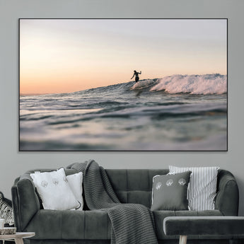58502923-MGV-CV-36X24-Wave Rider Wall Art Canvas Print, Framed Ocean Wave Art Picture Print, Riding Surf Perfect Sunset Surf Decor Artwork