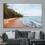 88125882-MGV-CV-36X24-Tropical Shoreline Wall Art Canvas Print, Framed Palm Trees Art Picture Print, Tropical Ocean Perfect Tropical Coastal Decor