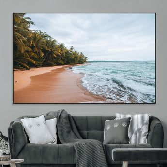 88125882-MGV-CV-36X24-Tropical Shoreline Wall Art Canvas Print, Framed Palm Trees Art Picture Print, Tropical Ocean Perfect Tropical Coastal Decor