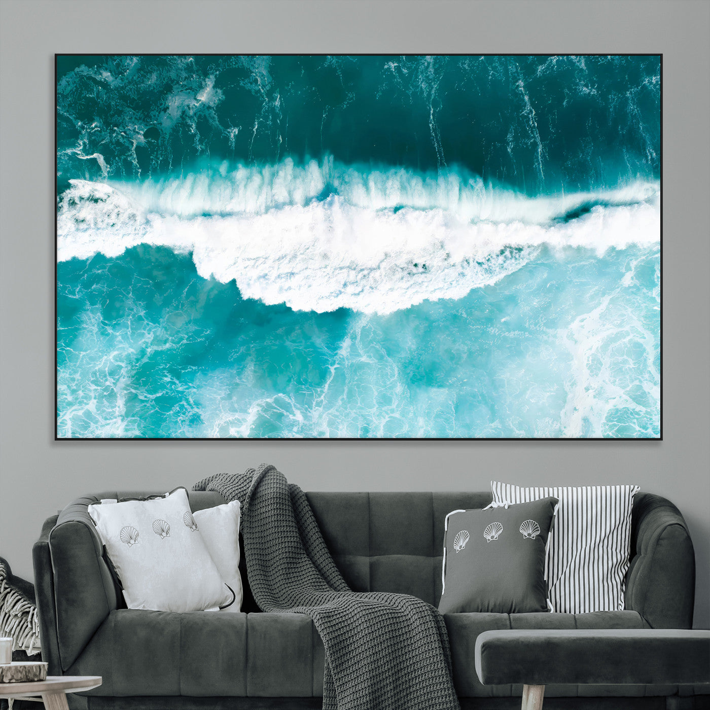 23828594-MGV-CV-36X24-Aerial Waves Wall Art Canvas Print, Framed Ocean Break Art Picture Print, Sea Foam Perfect Tropical Coastal Decor Artwork
