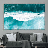 23828594-SEG-FC-51X34_Oversize_Oversize-Aerial Waves Wall Art Canvas Print, Framed Ocean Break Art Picture Print, Sea Foam Perfect Tropical Coastal Decor Artwork