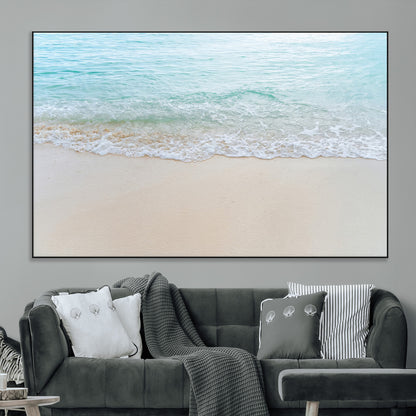 77194056-MGV-CV-36X24-Soft Shoreline Wall Art Canvas Print, Framed Gentle Waves Art Picture Print, Clear Water Perfect Minimalist Coastal Decor Artwork