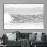 81535128-MGV-CV-36X24-Surfer Woman Wall Art Canvas Print, Framed Black Ocean Art Picture Print, Ocean Surfing Perfect Monochrome Coastal Decor Artwork