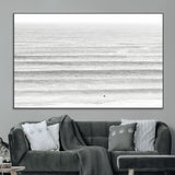 66534476-MGV-CV-36X24-Lone Surfer Wall Art Canvas Print, Framed Ocean Waves Art Picture Print, Minimal Sea Perfect Minimal Coastal Decor Artwork