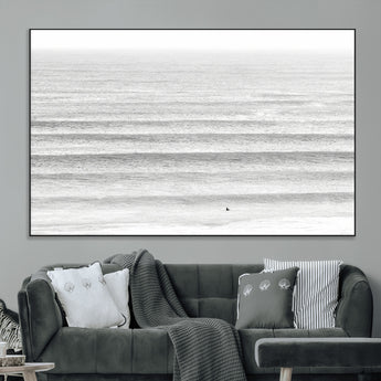 66534476-MGV-CV-36X24-Lone Surfer Wall Art Canvas Print, Framed Ocean Waves Art Picture Print, Minimal Sea Perfect Minimal Coastal Decor Artwork