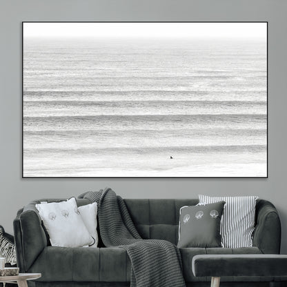 66534476-MGV-CV-36X24-Lone Surfer Wall Art Canvas Print, Framed Ocean Waves Art Picture Print, Minimal Sea Perfect Minimal Coastal Decor Artwork