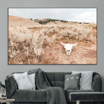 97234735-MGV-CV-36X24-Rustic Bones Wall Art Canvas Print, Framed Desert Sage Art Picture Print, Prairie Skull Perfect Minimal Rustic Decor Artwork