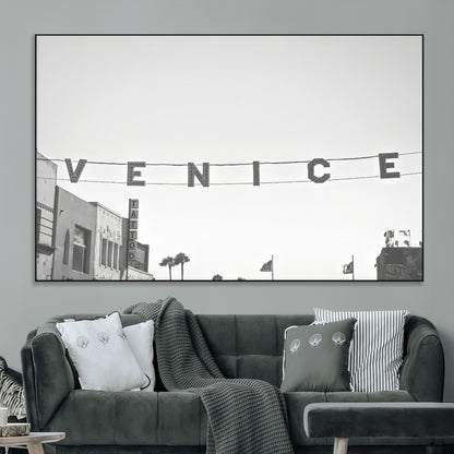 68254589-MGV-CV-36X24-Venice Sign Wall Art Canvas Print, Framed Venice Letters Art Picture Print, Los Angeles Perfect Minimalist Urban Decor Artwork