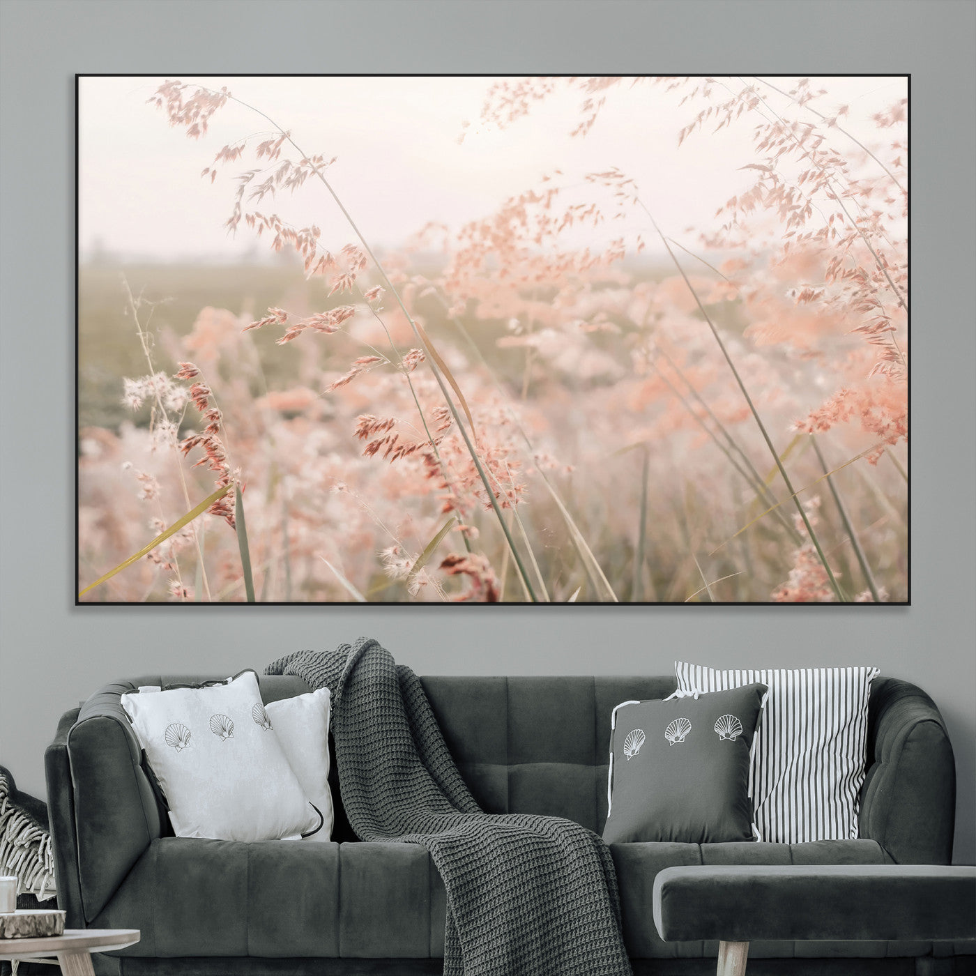 79164340-MGV-CV-36X24-Pastel Grasses Wall Art Canvas Print, Framed Soft Meadow Art Picture Print, Field in Breeze Perfect Pastel Minimal Decor Artwork