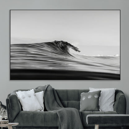 24029476-MGV-CV-36X24-Black Wave Wall Art Canvas Print, Framed Abstract Surf Art Picture Print, Minimalist Ocean Perfect Minimalist Coastal Decor