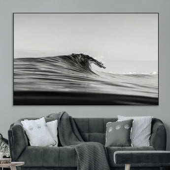 24029476-MGV-CV-36X24-Black Wave Wall Art Canvas Print, Framed Abstract Surf Art Picture Print, Minimalist Ocean Perfect Minimalist Coastal Decor