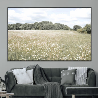 43258946-MGV-CV-36X24-Daisy Field Wall Art Canvas Print, Framed Pastel Flower Art Picture Print, Meadow Bloom Perfect Scandinavian Minimalist Decor