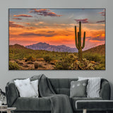 25332783-MGV-CV-36X24-Saguaro Cactus Wall Art Canvas Print, Framed Arizona Sunset Art Picture Print, Sonoran Desert Perfect Southwestern Boho Decor