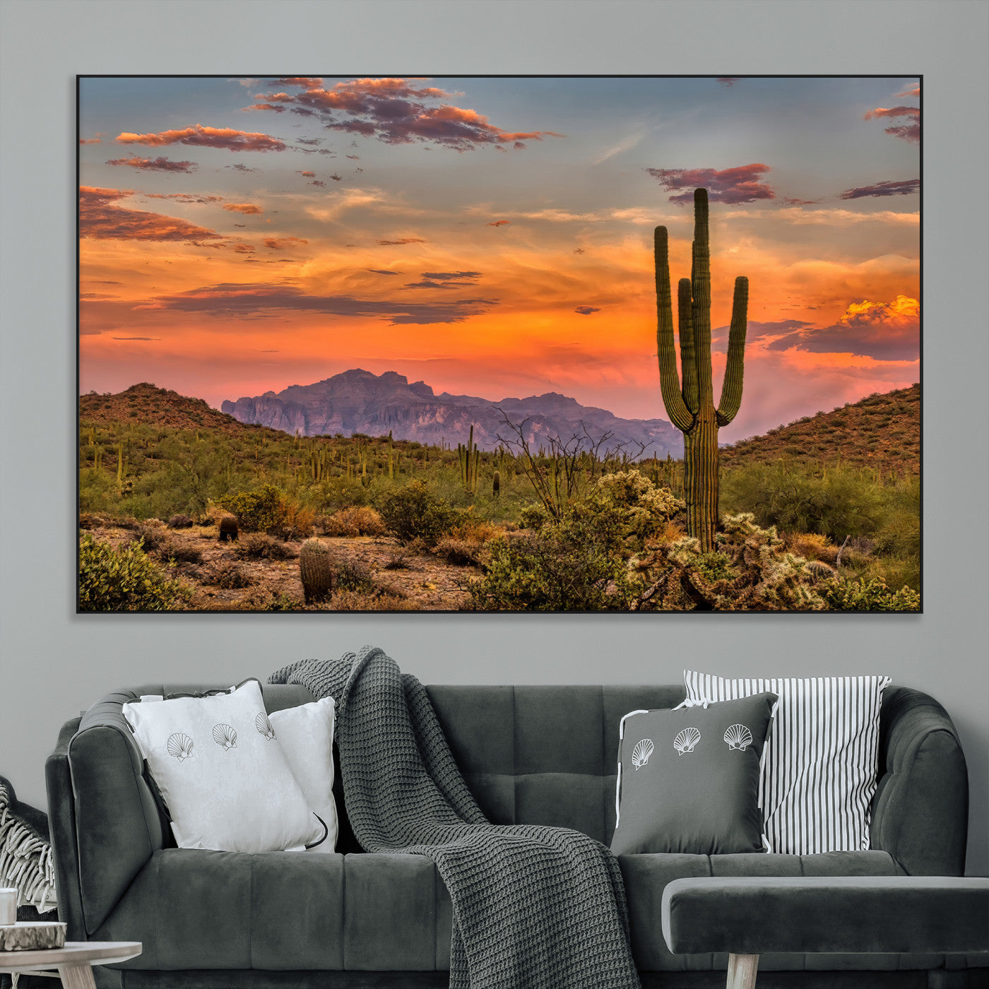 25332783-MGV-CV-36X24-Saguaro Cactus Wall Art Canvas Print, Framed Arizona Sunset Art Picture Print, Sonoran Desert Perfect Southwestern Boho Decor