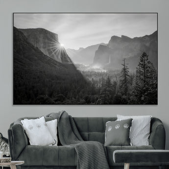 39278955-MGV-CV-36X24-Yosemite Valley Wall Art Canvas Print, Framed El Capitan Art Picture Print, Misty Mountain Perfect Modern Rustic Decor Artwork