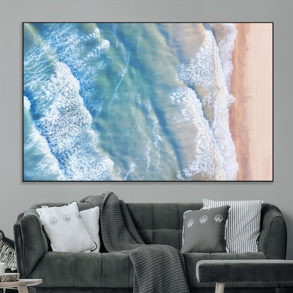 17641845-MGV-CV-36X24-Aerial Ocean Wall Art Canvas Print, Framed Blue Waves Art Picture Print, Sandy Shoreline Perfect Modern Coastal Decor Artwork