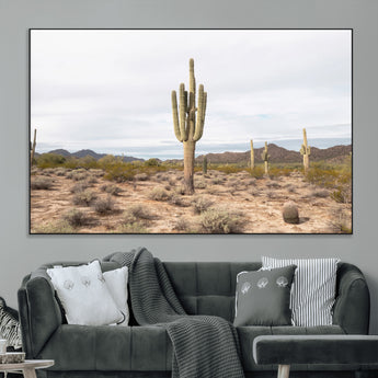 96147924-MGV-CV-36X24-Saguaro Cactus Wall Art Canvas Print, Framed Desert Cactus Art Picture Print, Earthy Desert Perfect Southwestern Boho Decor