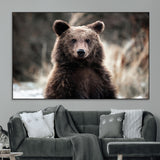 47112103-MGV-CV-36X24-Brown Bear Wall Art Canvas Print, Framed Forest Wildlife Art Picture Print, Woodland Bear Perfect Rustic Cabin Decor Artwork