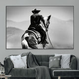 83102464-MGV-CV-36X24-Western Cowboy Wall Art Canvas Print, Framed Monochrome Horse Art Picture Print, Western Equestrian Perfect Rustic Western Decor