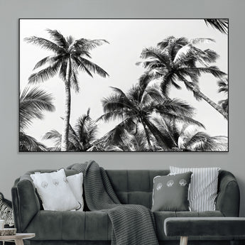 46641801-MGV-CV-36X24-Palm Tree Wall Art Canvas Print, Framed Black White Tropics Art Picture Print, Monochrome Palms Perfect Modern Tropical Minimalist
