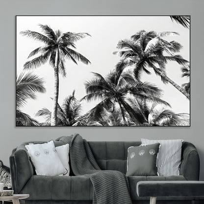 46641801-MGV-CV-36X24-Palm Tree Wall Art Canvas Print, Framed Black White Tropics Art Picture Print, Monochrome Palms Perfect Modern Tropical Minimalist