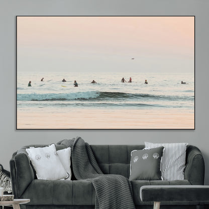 98888919-MGV-CV-36X24-Pastel Ocean Wall Art Canvas Print, Framed Soft Sunset Swimming Art Picture Print, Calm Sea Horizon Perfect Soft Coastal