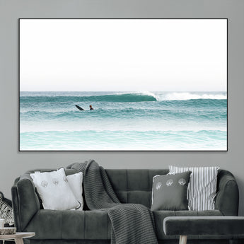 56345117-MGV-CV-36X24-Minimalist Surfing Wall Art Canvas Print, Framed Ocean Waves Art Picture Print, Soft Ocean Perfect Minimalist Coastal Decor
