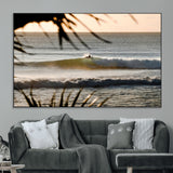 24896468-MGV-CV-36X24-Sunset Surf Wall Art Canvas Print, Framed Golden Waves Art Picture Print, Tropical Ocean Perfect Tropical Boho Decor Artwork