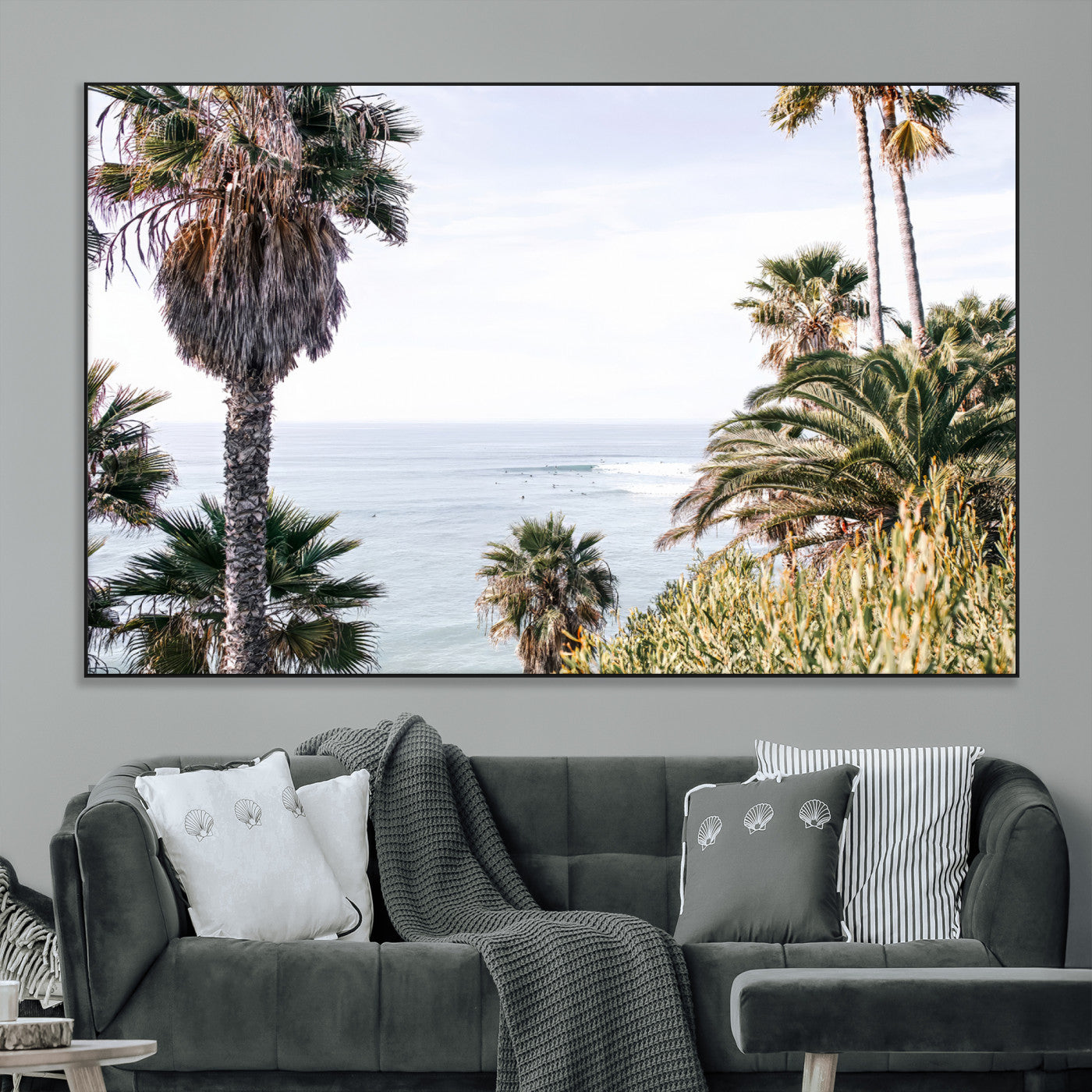 51404565-MGV-CV-36X24-Palm Trees Wall Art Canvas Print, Framed Ocean Breeze Art Picture Print, Coastal View Perfect Tropical Coastal Decor Artwork
