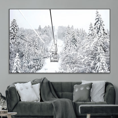 44705668-MGV-CV-36X24-Winter Forest Wall Art Canvas Print, Framed Snowy Forest Art Picture Print, Ski Lift Perfect Scandinavian Decor Artwork