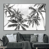 62113786-MGV-CV-36X24-Black White Palm Wall Art Canvas Print, Framed Monochrome Tropics Art Picture Print, Minimalist Beach Perfect Coastal Minimalist